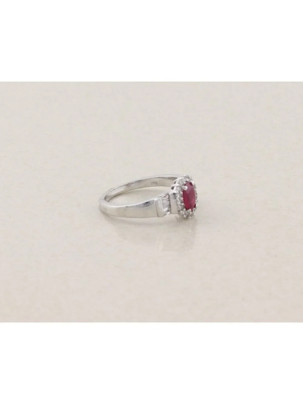 Sterling Silver Natural Ruby and White Zircon Ring Size 8 1/4